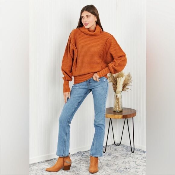 Zenana Exposed Seam Turtleneck Rib-Knit Sweater - Picture 4 of 9